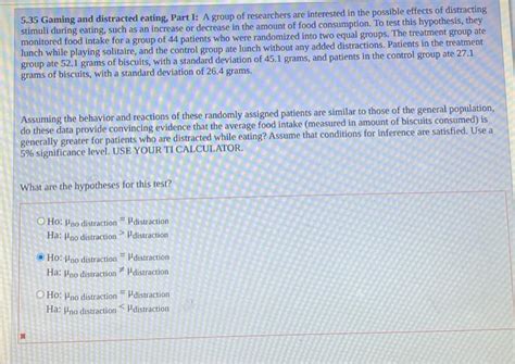 Solved 5 35 Gaming And Distracted Eating Part I A Group Of Chegg