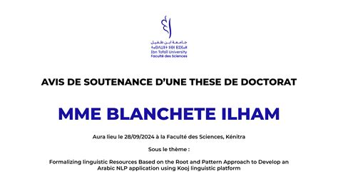 Avis De Soutenance Dune Th Se De Doctorat Mme Blanchete Ilham