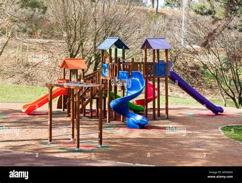 Colorful Playground On Yard In The Park Stock Photo Alamy