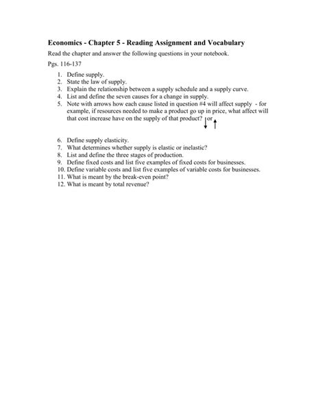 Economics Chapter 5 Reading Assignment And Vocabulary