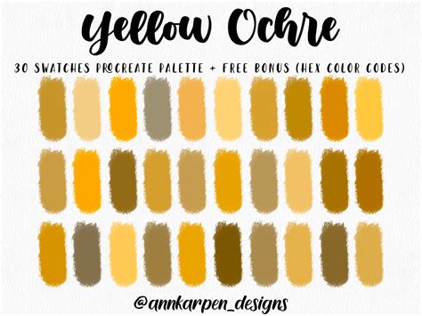 Yellow Ochre Procreate Palette, 30 HEX Color Codes, Instant Digital ...