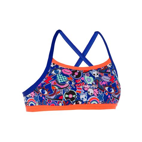 Top Deportivo Niña Bikini Piscina Natación Nabaiji Jade Estampado Azul Rojo Decathlon
