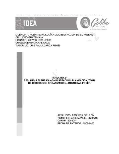 Tarea No. 1 Gerencia 12382001 - IMPOTANTE. ERRORES DE ORTOGRAFÍA Y