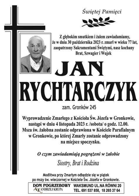 Jan Rychtarczyk Nekrologi Podhale Pl