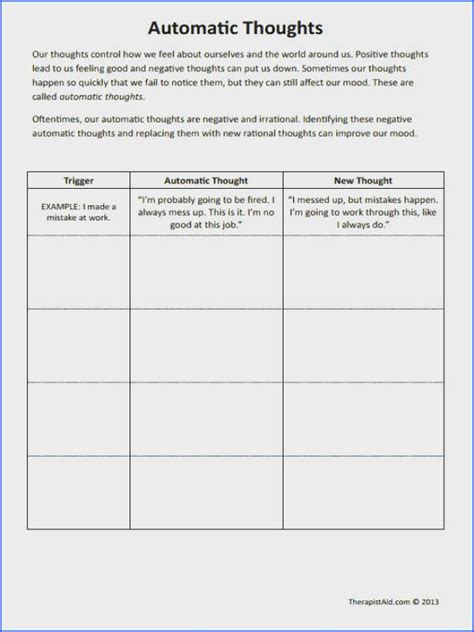 Free Printable Cbt Therapy Worksheets