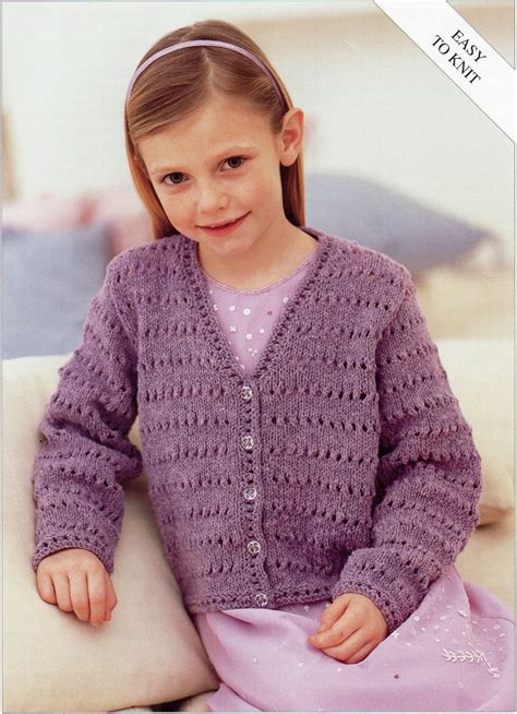 Girls Knitting pattern Girls Cardigan Childs Cardigan Easy Knit V neck Cardigan 22-32inch DK ...