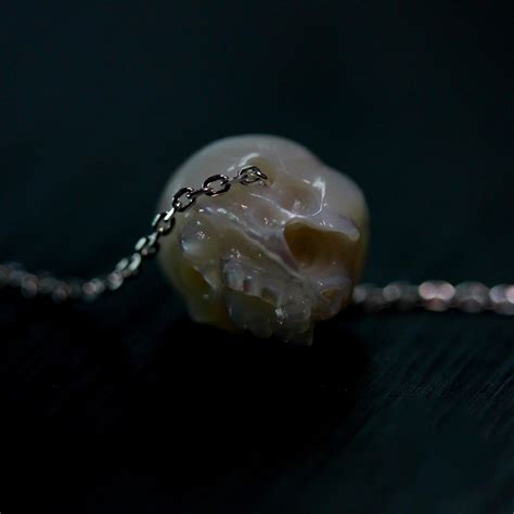 Hand Carved Gray Pearl Skull Necklace Belle Juri