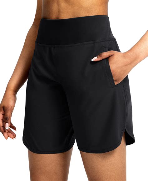 Soothfeel Women S Running Shorts With Zipper Pockets 7 Inch Long High