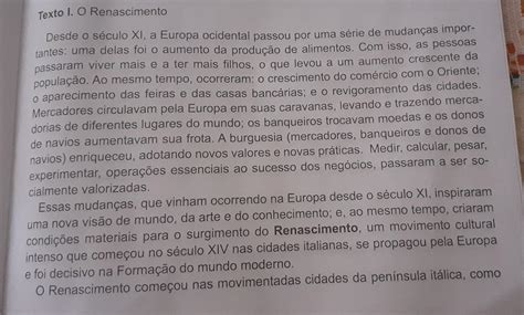 1 sobre o renascimento Resposta a o q foi onde e quando começou