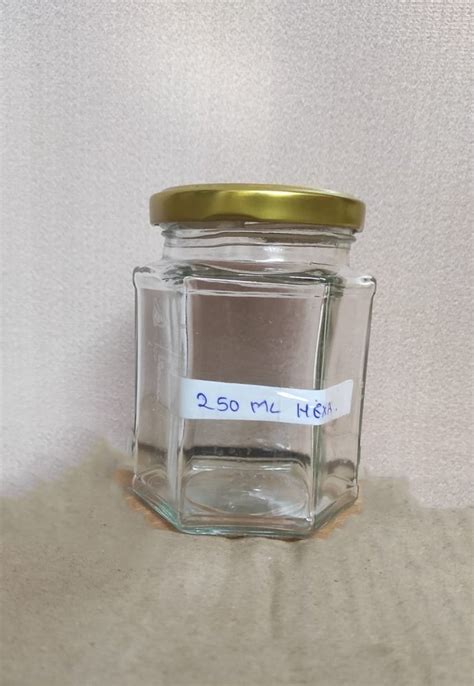 Transparent Aluminum Metal Golden Cap Ml Hexagonal Glass Jar At Rs