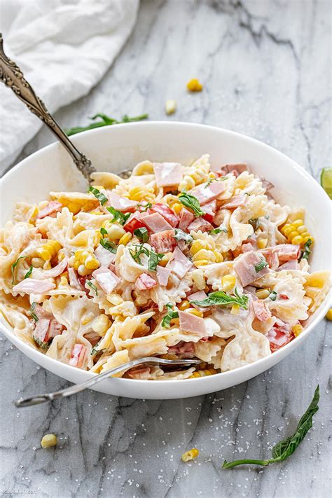 Corn Pasta Salad Recipe With Ham And Creamy Dressing Creamy Pasta