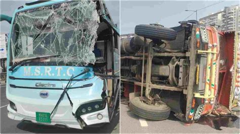 Mumbai Pune Expressway Shivneri Bus Collides With Cargo Truck Near