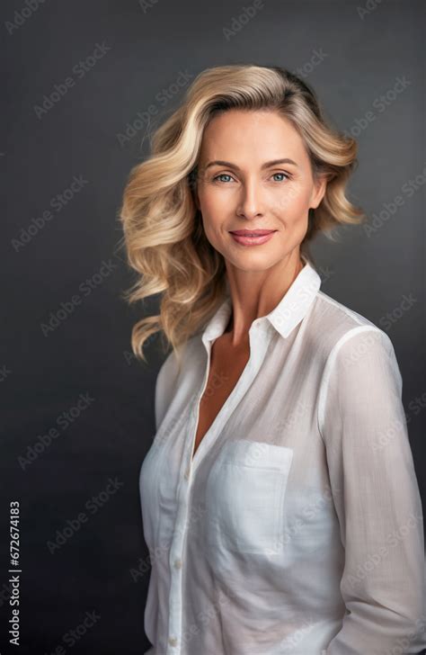 Beautiful Blonde Woman Middle Aged Model Smiling Healthy Beauty Perfect Hair Facial Skin And