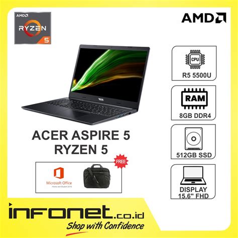 Jual ACER ASPIRE 5 RYZEN 5 5500U 8GB 512GB SSD RADEON GRAPHICS 15 6