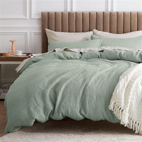 Bedsure Cotton Duvet Cover Queen 100 Cotton Waffle Weave Sage Green