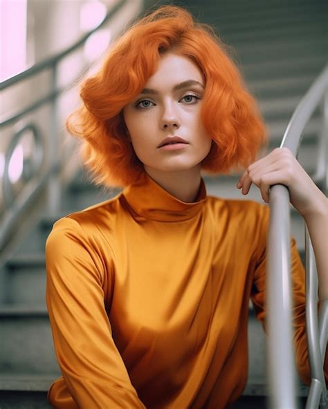 Premium Ai Image A Woman With Red Hair And Orange Hair Is Posing On A