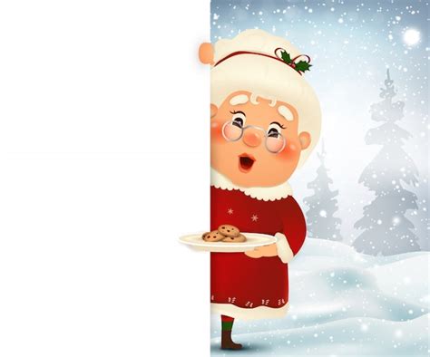 Premium Vector Happy Mrs Claus Cartoon Character Standing Behind A