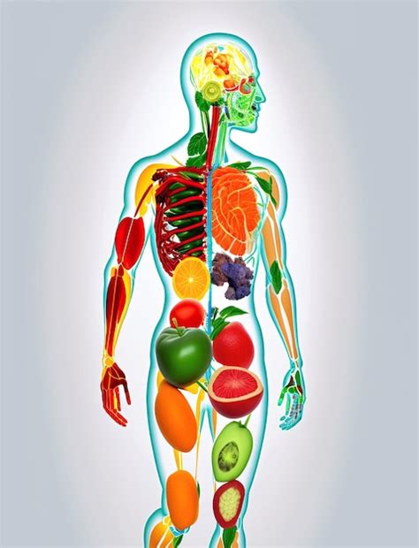 Esquema Del Cuerpo Humano De Vegetariano De Frutas Y Verduras Concepto