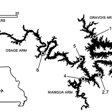 Map Of Lake Of The Ozarks Showing Location Within The State And Country