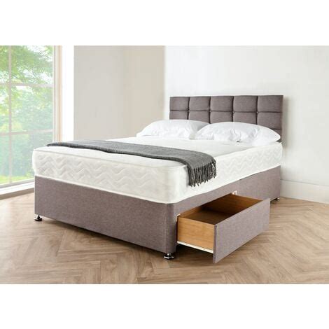 Double Grey Storage Divan Bed Set With Memory Foam Mattress And Linen