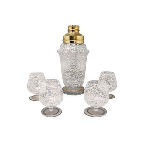 Set Cocktail Shaker E 4 Bicchieri In Vetro Vintage Anni 60 Deesup