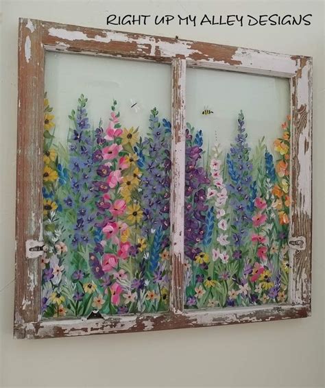 Old Window Wall Art Ideas Vintage Window Floral Pane Unique Wall Art