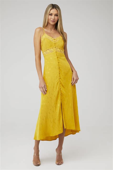 Astr Dream Catcher Midi Dress In Burnt Yellow Fashionpass