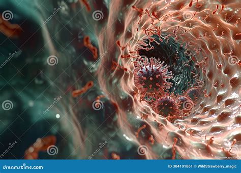 Microscopic View Of A Virus Inside The Bloodstream AI Generated Stock