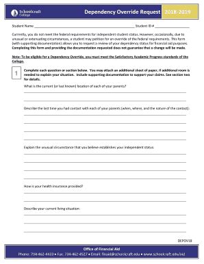 Fillable Online Dependency Override Request Form Fax Email