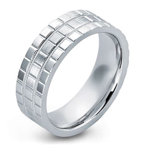 Mens Geometric Block Ring In Platinum