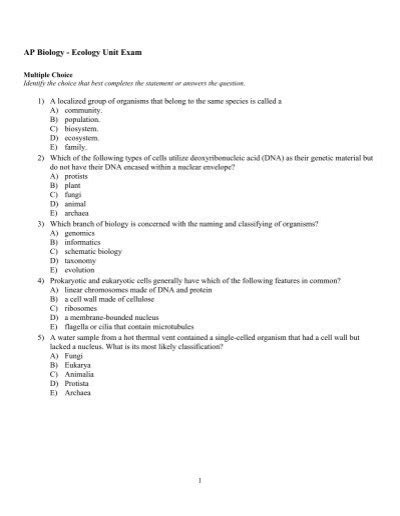 ExamView 2011 2012 AP Ecology Unit Exam Tst AP Biology