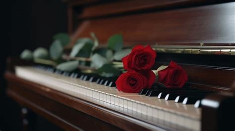 Rosas Rojas En Un Teclado De Piano Foto Premium