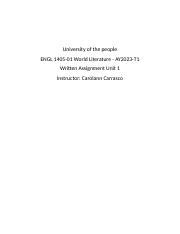 ENGL 1405 Written Assignment Unit 1 Docx University Of The People