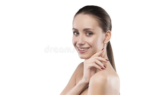 Beauty Female Portrait With Naked Shoulders Isolated On White Stock