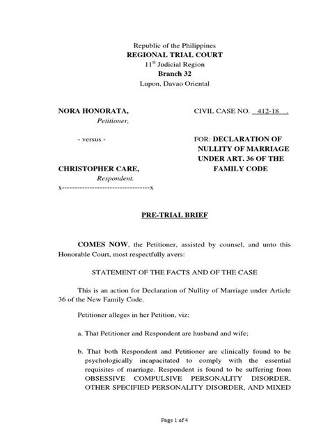 Civil Pretrial Brief Pdf Annulment Marriage