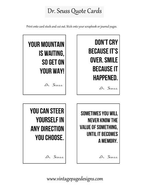 Free Dr Seuss Quote Cards - Vintage Page Designs