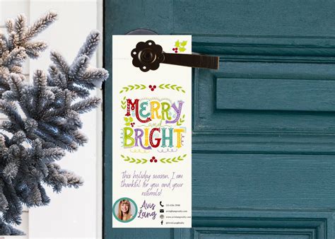 Merry Bright Christmas Real Estate Door Hanger Tag Realtor Christmas