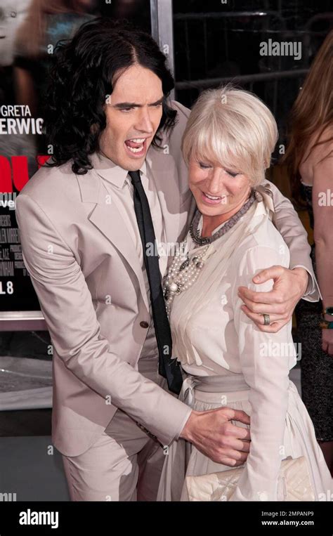 Russell Brand Hugs Helen Mirren On The Red Carpet At The Premiere Of