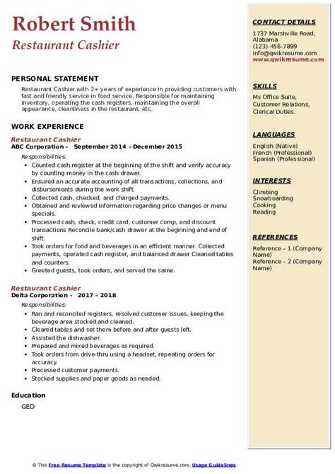 10 Restaurant Cashier Resume Samples Templates For 2025