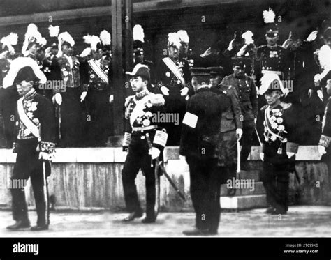 Japanese Emperor Hirohito Nd From Left During A Visit To Yokohama