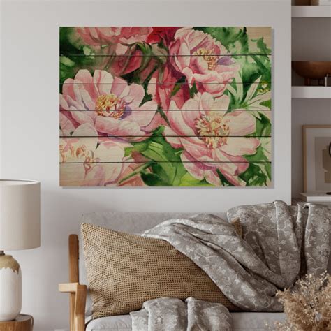 Winston Porter Aquarelle Pink Peony Flowers On Wood Painting Wayfair