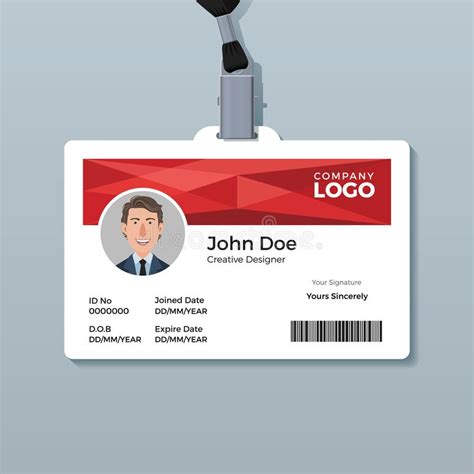 Red Geometric Employee Id Card Design Template Stock Vector