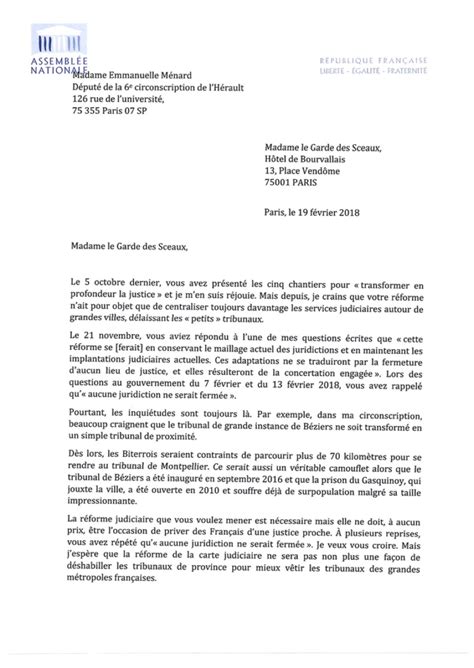 Lettre dEmmanuelle Ménard à l attention de madame le garde des sceaux