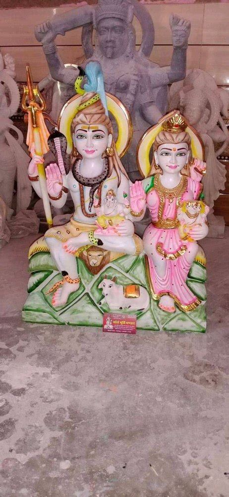 Painted Hindu White Marble Shiv Parivar Statue Shiv Parivar Murti