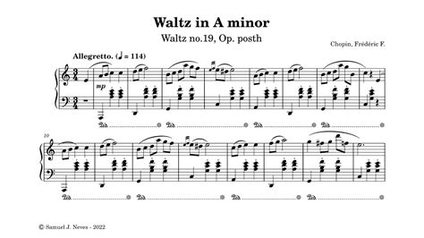 Chopin Waltz No19 In A Minor Op Posth Samuel J Neves Youtube