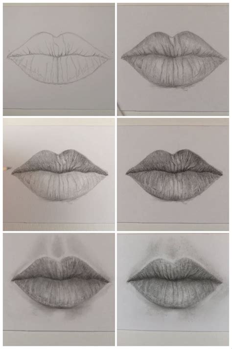 Six Pictures Of Different Lips With The Same Amount Of Pencil On Paper