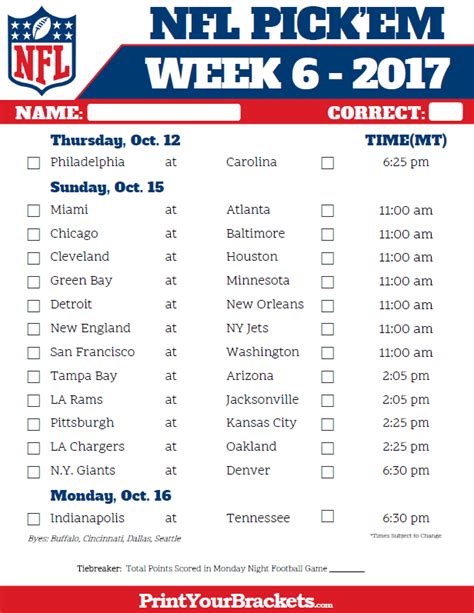 Nfl Week 11 Printable Schedule