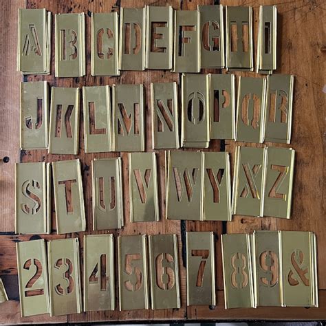 New Old Stock Brass Stencil Letters And Numbers 4 Etsy Uk