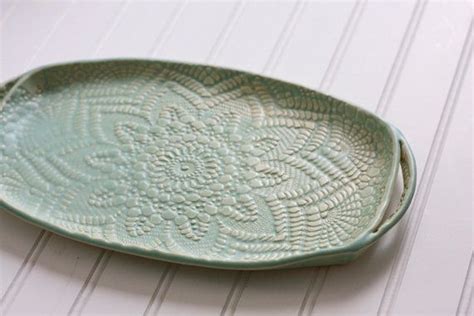 Handmade Pottery Tray Seafoam Green Lace Ceramic Appetizer Etsy