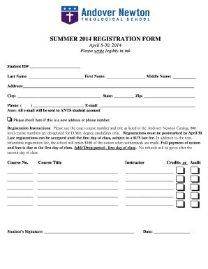 Fillable Online Ants Summer Registration Form Andover Newton